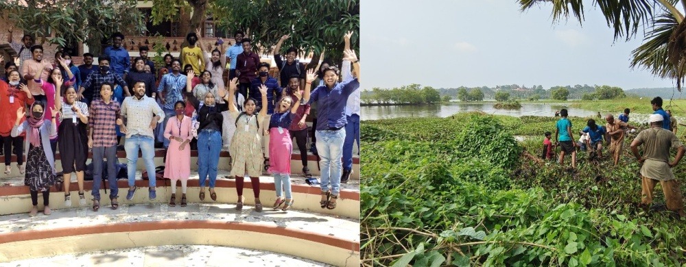 BSW students from Trivandrum and lakecleaning with SISP volunteers