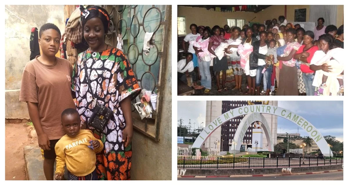 Brendaline with her child and Rita (left), several teenage mothers in Cameroon (Right)